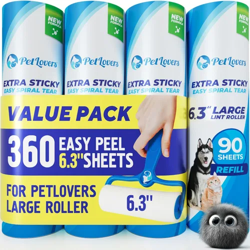 Miniatura 7 de PetLovers Juego de 800 hojas de rodillo extra pegajoso para eliminación de pelusas de mascotas y gatos, paquete de 8