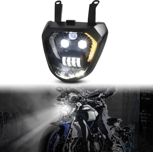 Ensamble de faro LED VEISUTOR para Yamaha MT-07 FZ-07 14-17, faro delantero con haz alto y bajo DRL, luces de señal de giro para accesorios Yamaha