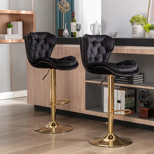 Miniatura 8 de Taburetes de bar de terciopelo, modernos taburetes giratorios de altura ajustable, sillas de mostrador de 360 grados con respaldo y base de metal