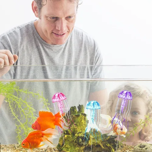 Miniatura 7 de Jowxsx Juguete de medusas divertidas Accesorios para pecera, decoración flotante del mundo submarino, adornos de acuario de dibujos animados, Azul
