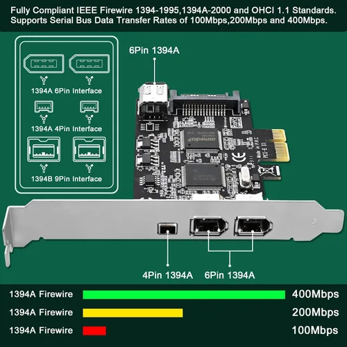 Miniatura 3 de Tarjeta de expansión PCIE Firewire 400 1394A de 4 puertos, Texas Instruments TI TSB43AB23, Plug and Play en PC de escritorio Windows y MAC, 3