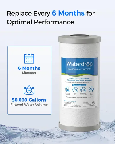 Miniatura 5 de Waterdrop WF10F Whole House Water Filter, Iron Filter, Compatible with WHF21-FG, Reduces Iron & Manganese Filter Cartridge, 6 Months, 2 Pack