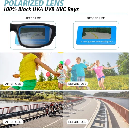 Miniatura 9 de Duco Kids - Anteojos de sol polarizados deportivos y de goma, con montura flexible, para niños
