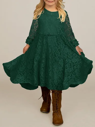 Miniatura 6 de Ferlema Vestido largo de encaje con volantes y manga 34 para niñas de 6 a 12 años
