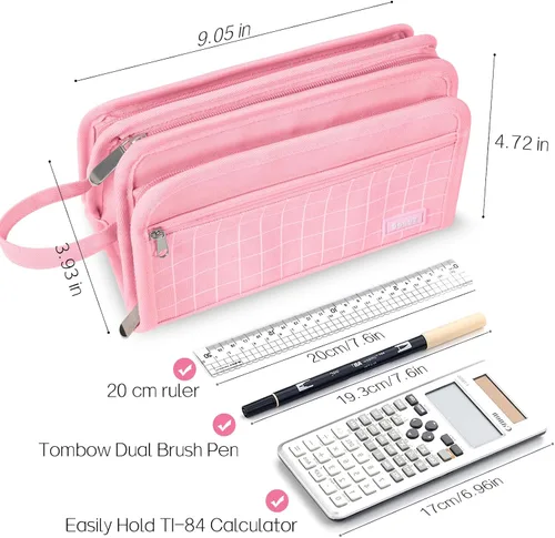 Miniatura 5 de Sooez Estuche grande para lápices, bolsa para lápices de gran capacidad con 3 compartimentos, organizador portátil de artículos de papelería de lona