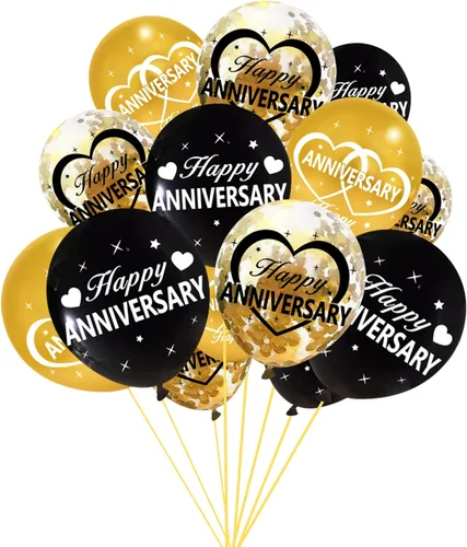 Kit de 30 globos de decoración de feliz aniversario, globos de látex de confeti de 12 pulgadas, color negro y dorado, suministros de fiesta, 10, 20,
