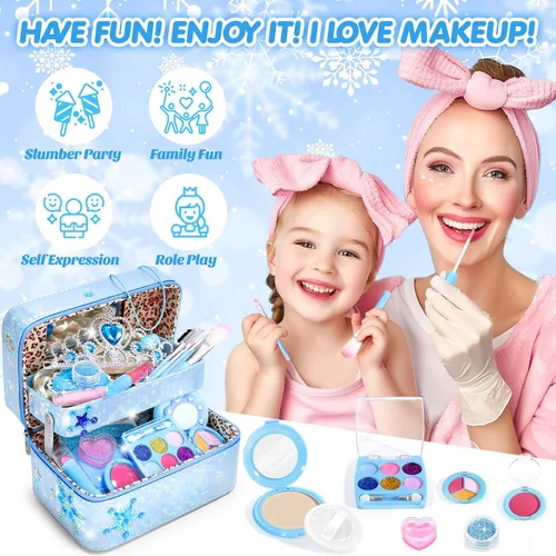 Miniatura 5 de INNOCHEER Kit de maquillaje para niñas, juguetes de maquillaje Frozen para niñas, maquillaje lavable de doble capa para niños, maquillaje Frozen