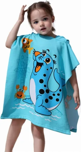 Miniatura 17 de Toalla de playa con capucha de microfibra ligera para niños, niños pequeños, baño / alberca / poncho de natación, encima del traje de baño.