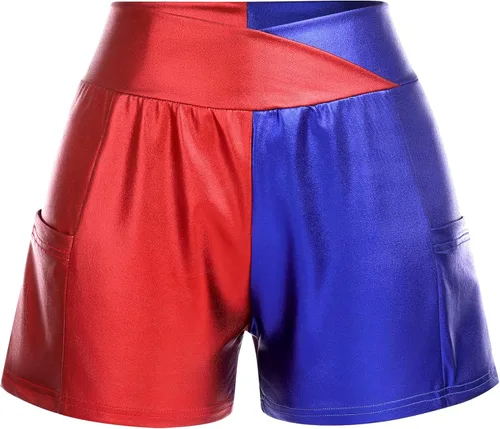 Miniatura 5 de Pantalones cortos de baile brillantes para mujer con frente en V cintura alta para yoga gimnasio fiesta de rave pantalones cortos con bolsillos