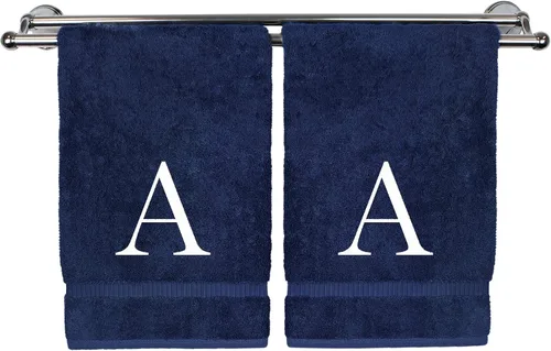 Miniatura 175 de Toalla de mano monogramada, regalo personalizado, juego de 2 - Toalla bordada con letra de bloque dorada - Extra absorbente 100% algodón turco