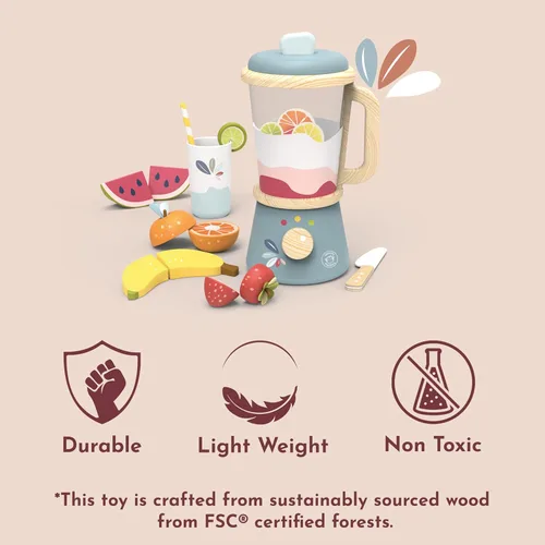 Miniatura 5 de SPEEDY MONKEY Juego de licuadora para hacer batidos de juguete - Juego de licuadora de alimentos de madera FSC para niños, juguete de cocina