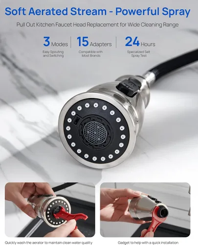 Miniatura 5 de J-HVA Reemplazo del cabezal del rociador de grifo de cocina con 15 adaptadores (actualizado) – Grifo de fregadero de cocina extraíble de repuesto