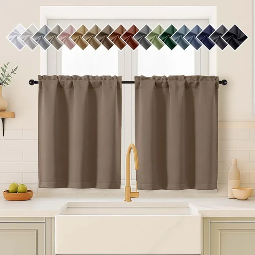 Miniatura 78 de OVZME Cortinas opacas turquesa para tratamiento de ventanas pequeñas, cortinas cortas con bloqueo de luz para ventana de cocina sobre el fregadero
