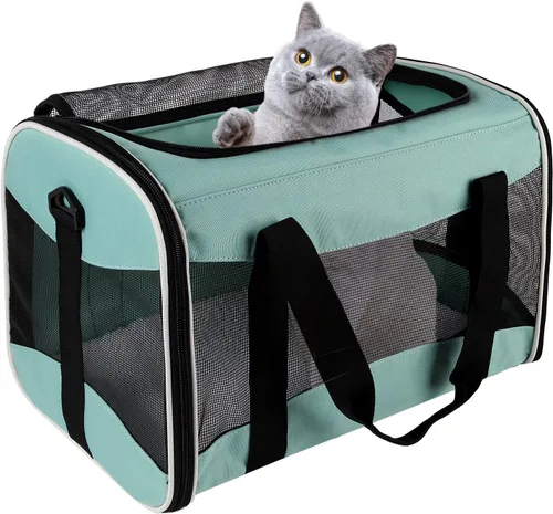 Miniatura 16 de Estuche de transporte para gatos, aprobado por aerolíneas, portátil y transpirable, transportador de viaje para mascotas, almohadilla de forro polar