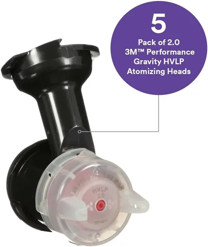 Miniatura 2 de 3M Performance Gravity HVLP Kit de recambio de cabezal atomizador 26720, tamaño 2.0, rojo, para uso con pistola de pulverización Performance y vasos