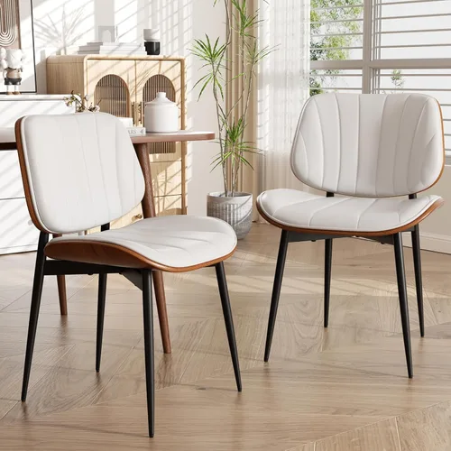 Miniatura 30 de Silla de comedor, sillas de comedor modernas de mediados de siglo, sillas de cocina tapizadas de piel sintética con respaldo de madera curvada