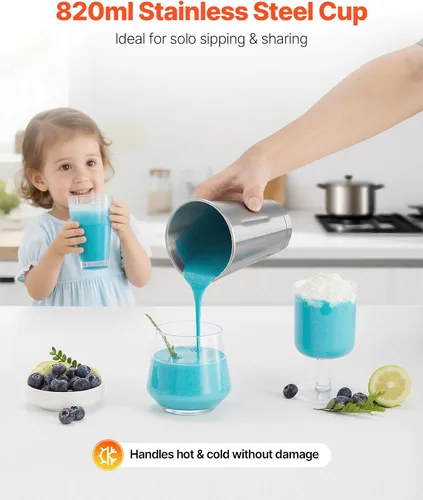 Miniatura 5 de VEVOR Batidora, máquina de batido de una sola cabeza de 150 W, altura ajustable, mezclador de bebidas de ajuste de doble velocidad con taza de acero