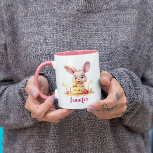 Miniatura 4 de Taza de viaje de cerámica personalizada de conejo, taza con nombre personalizado para los amantes de los conejos, taza de té con nombre temático