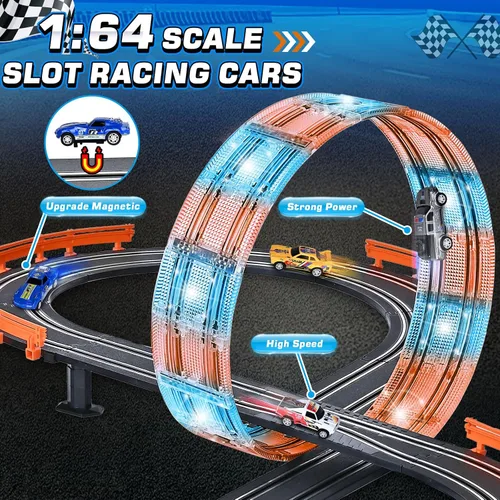 Miniatura 5 de Conjuntos de Pista de Carreras de Coches de Ranura con 4 Coches de Ranura, Regalos de Cumpleaños y Navidad Ideales para Niños, Edades 6 7 8-12