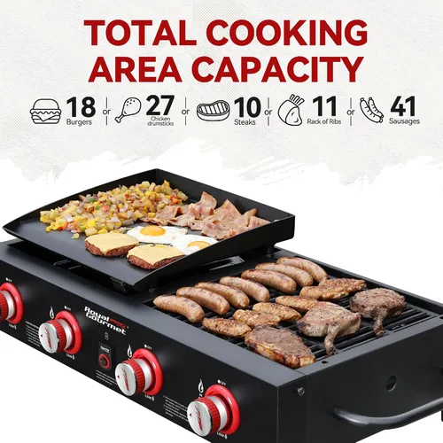 Miniatura 4 de Royal Gourmet GD4002T Combo de Parrilla y Plancha Tailgater de 4 Quemadores, Parrilla Portátil de Gas Propano de Superficie Plana con Salida