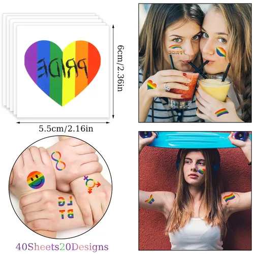 Miniatura 2 de CCINEE 40 hojas de tatuajes de orgullo arco iris, tatuajes de orgullo gay, impermeables, tatuajes temporales LGBT, calcomanías de tatuaje de arco