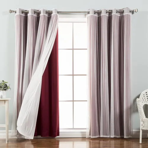 Miniatura 19 de Best Home Fashion Mix and Match - Juego de 4 cortinas de tul transparente y opacas, con ojales de acero inoxidable y níquel Rosa empolvado
