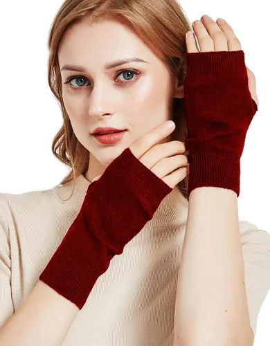 Miniatura 3 de NOVAWO guantes mitones sin dedos, con agujero para dedo pulgar, cálidos, 100% casimir, para hombre y para mujer