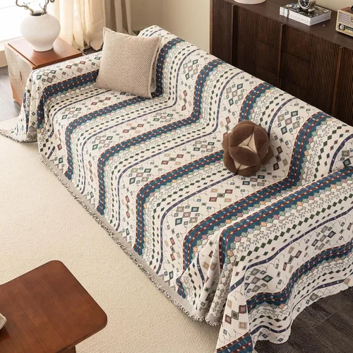 Miniatura 20 de ROOMLIFE Manta Funda Azteca Bohemia para Sofá, Decoración del Hogar Estilo Granja, Fundas de Sofá para Loveseat, Sofás de 2/3 Cojines, Apta