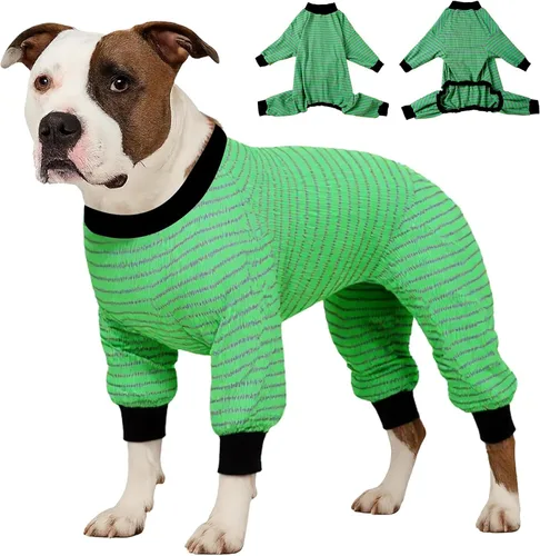 Miniatura 10 de LovinPet Pijama grande para perro, camisa de algodón multicolor a rayas, para dejar de caer, pijamas para mascotas, ropa de bulldog francés, ropa