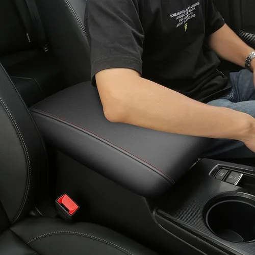Miniatura 4 de AOMSAZTO Fundas de consola para Hyundai Tucson 2016 2017 2018 2019 2020 2021 Fundas para reposabrazos Hyundai Tucson negras con costuras rojas