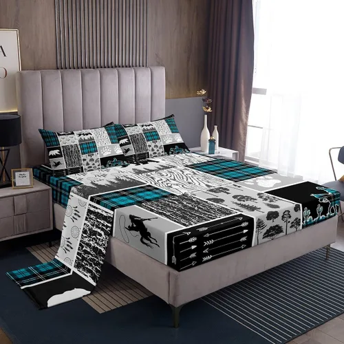 Miniatura 15 de Erosebridal Woodland Animals Bed Sheets Twin Bear Deer Wolf Hunting Theme Sheet Set for Kids Boys Girls Rustic Cabin Lodge Decor Sheets Farmhouse