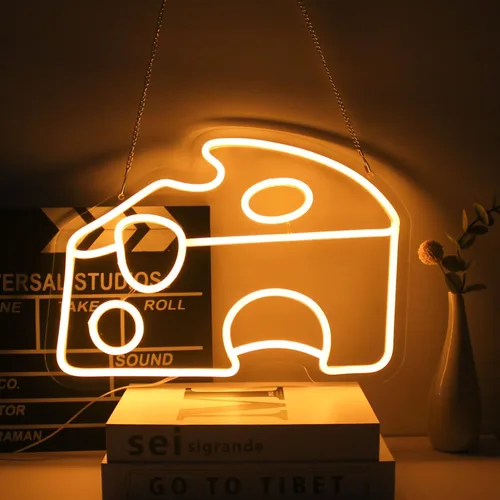 Miniatura 2 de Letrero LED de neón en forma de cuña de queso amarillo dorado para decoración de pared de cocina, letrero luminoso en forma de comida para Naranja