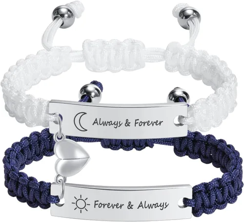 Miniatura 26 de MEALGUET Pulseras de ID Personalizadas para Parejas Grabado Personalizado Hecho a Mano Cuerda Trenzada Pulsera de Muñeca para Hombres Mujeres
