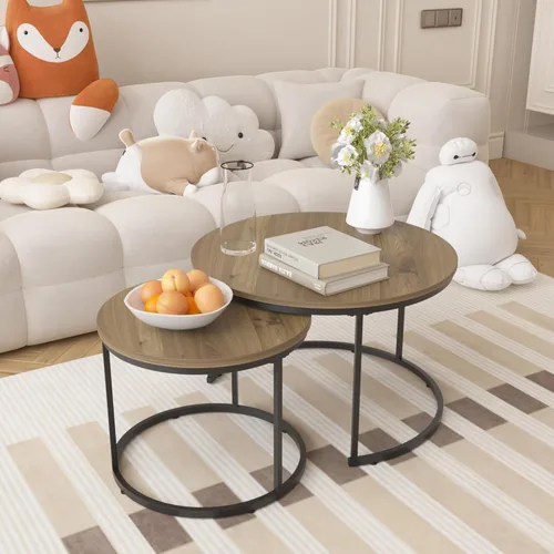 Miniatura 11 de KEVINSPACE Mesa auxiliar redonda pequeña para sala de estar, mesa auxiliar circular de madera, mesita de noche para apartamento, dormitorio, Ø 23.4