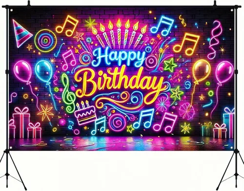 Miniatura 4 de BlissYard Pancarta de Neón de Feliz Cumpleaños que Brilla en la Oscuridad Pancarta de Feliz Cumpleaños que Brilla en la Oscuridad Telón de Fondo