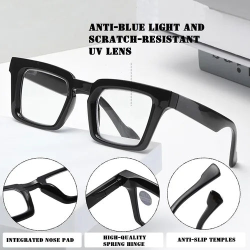 Miniatura 5 de Oprah Style - Lentes de lectura para mujer, con bloqueo de luz azul, cuadrados, de gran tamaño, elegantes y gruesos, bisagra de resorte