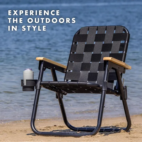 Miniatura 6 de GoSports WOVN - Silla de playa tipo mochila – 9 estilos disponibles – Silla de camping plegable de primera calidad Negro
