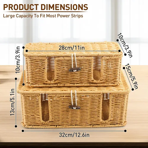 Miniatura 2 de Caja de organización de cables, paquete de 2 cajas organizadoras para ocultar cables, caja de cables pequeña y mediana para cables, organizador
