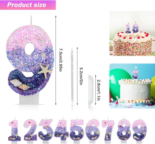 Miniatura 2 de Velas de cumpleaños, velas número 1, decoración de pastel de cumpleaños con temática de sirena, velas de feliz primer cumpleaños para pasteles