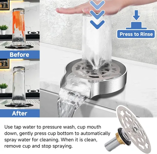 Miniatura 3 de Enjuagadora de vidrio para fregadero de cocina, lavadora de vasos de alta presión para fregadero, accesorio automático de acero inoxidable