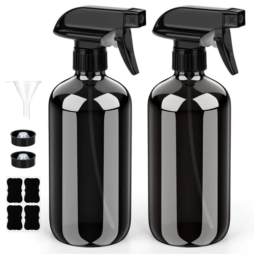 Miniatura 11 de Bontip - Botella de vidrio con atomizador, juego de botellas de vidrio con atomizador y accesorios para limpiadores de ventanas no tóxicos, Ámbar