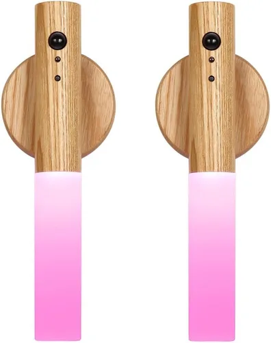 Miniatura 13 de LANDGOO Luz nocturna con sensor de movimiento RGB y control táctil, aplique de pared de madera recargable USB-C Luz de baño/dormitorio