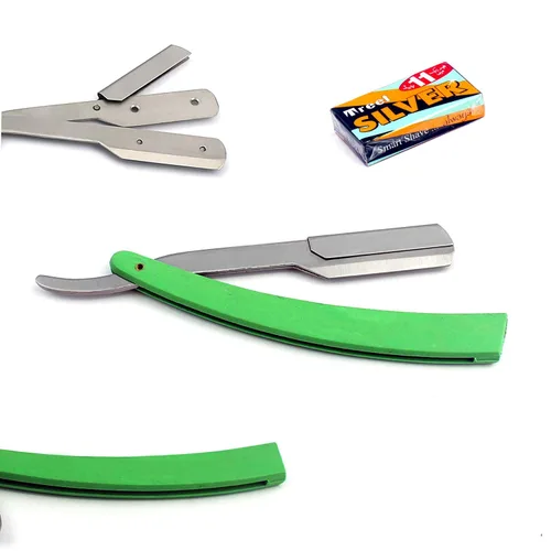 Miniatura 6 de OdontoMed2011® Rastrillos profesionales rectos de acero con borde de barbero plegable para afeitar, rastrillo de afeitado doble (mango negro)