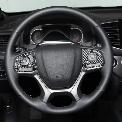 Miniatura 5 de Cubierta de botón interior de volante de automóvil de fibra de carbono real suave 3D, kit de decoración compatible con Honda Pilot 2019-2022, Negro