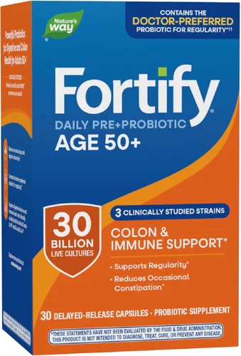 Nature's Way Fortify Probiótico diario para hombres y mujeres de 50 años, 30 mil millones de cultivos vivos, colon, digestivo e inmunitario*