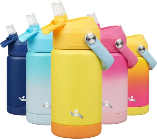 Miniatura 31 de Konokyo Botella de agua aislada con tapa de pajilla, botella de metal al vacío de acero inoxidable de 18 onzas con mango de silicona, color negro