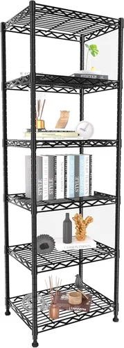 GIOTORENT Estantes de almacenamiento de 6 niveles, estantes de metal, estante de alambre de altura ajustable para despensa, lavandería, baño, Negro