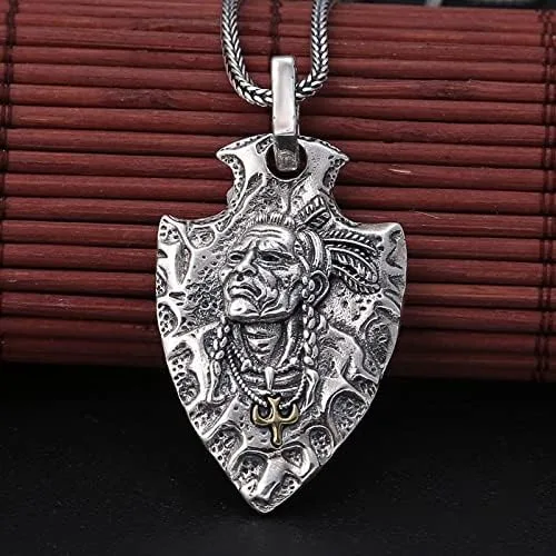 Miniatura 3 de Collar con dije de plata pura 999 Escudo de águila nativa americana Colgante de jefe indio para hombre Joyería para hombre, Plata esterlina, Sin