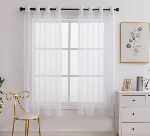 Miniatura 56 de PI - Cortinas traslúcidas con paneles pequeños, cortina transparente para ventana de cocina, mirador, 2 paneles
