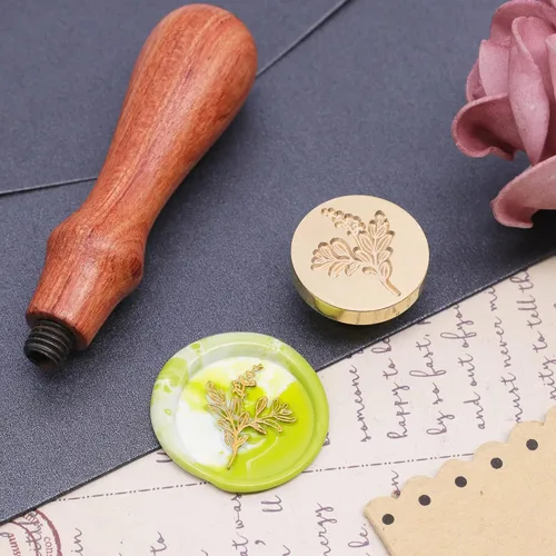Miniatura 5 de SWANGSA Sello de cera de hoja de eucalipto, sello de sellado de cabeza de latón vintage, ideal para adornar invitaciones de fiesta, paquetes